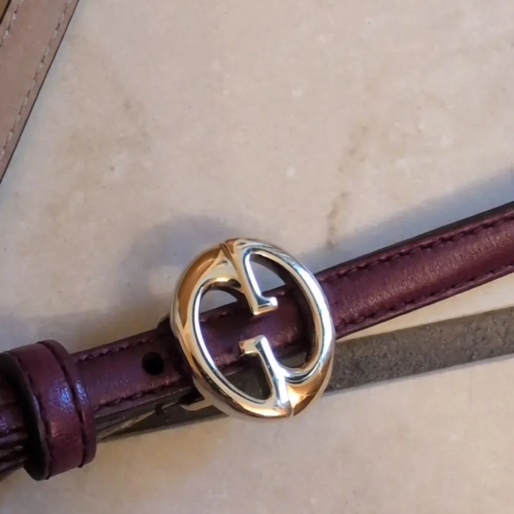 Gucci Belt GG Maroon Leather Thin US Burgundy Red Size 38